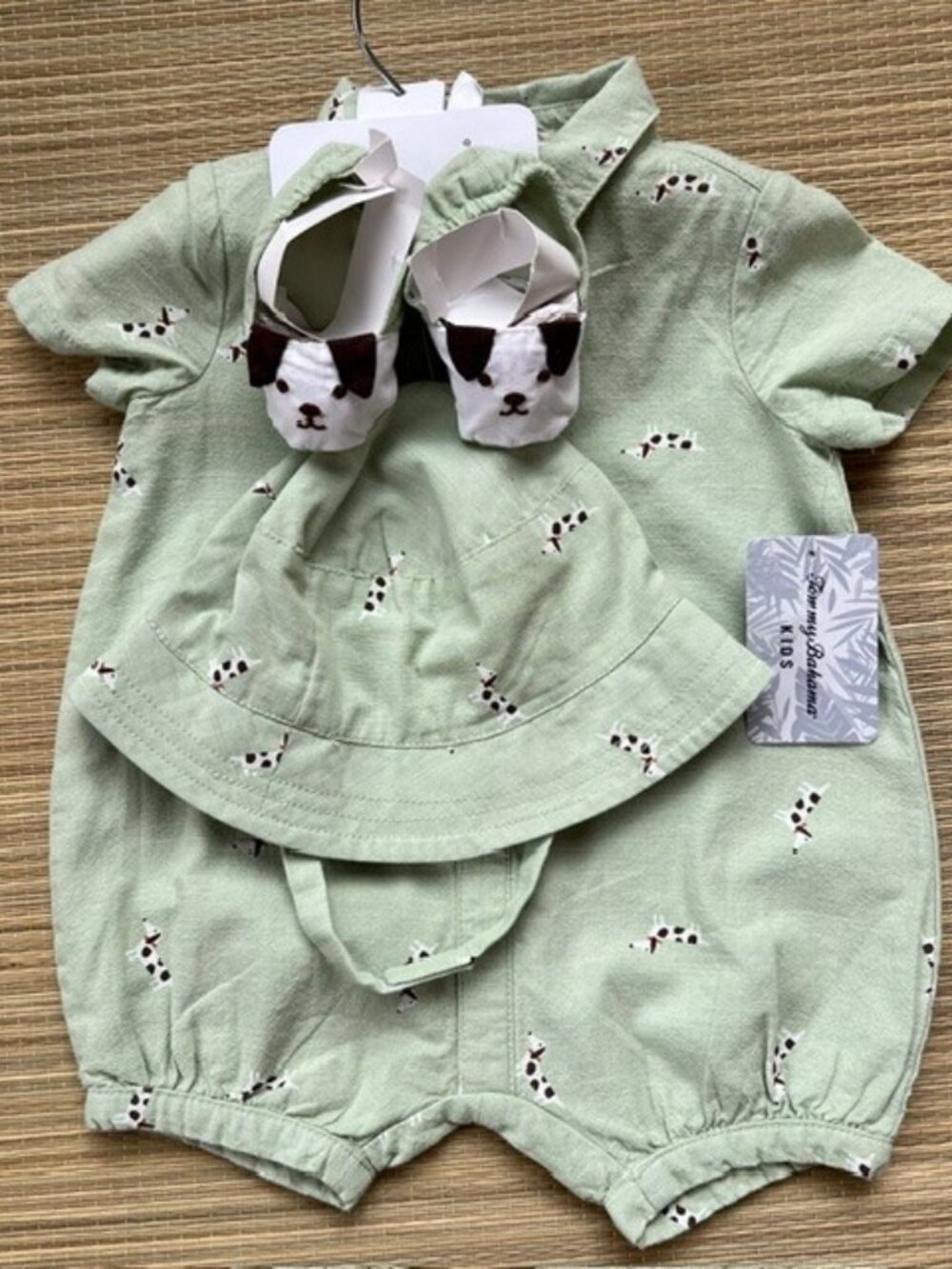 Tommy Bahama Kids 3pc Set Romper 3-6 Month Dogs Cotton NWT